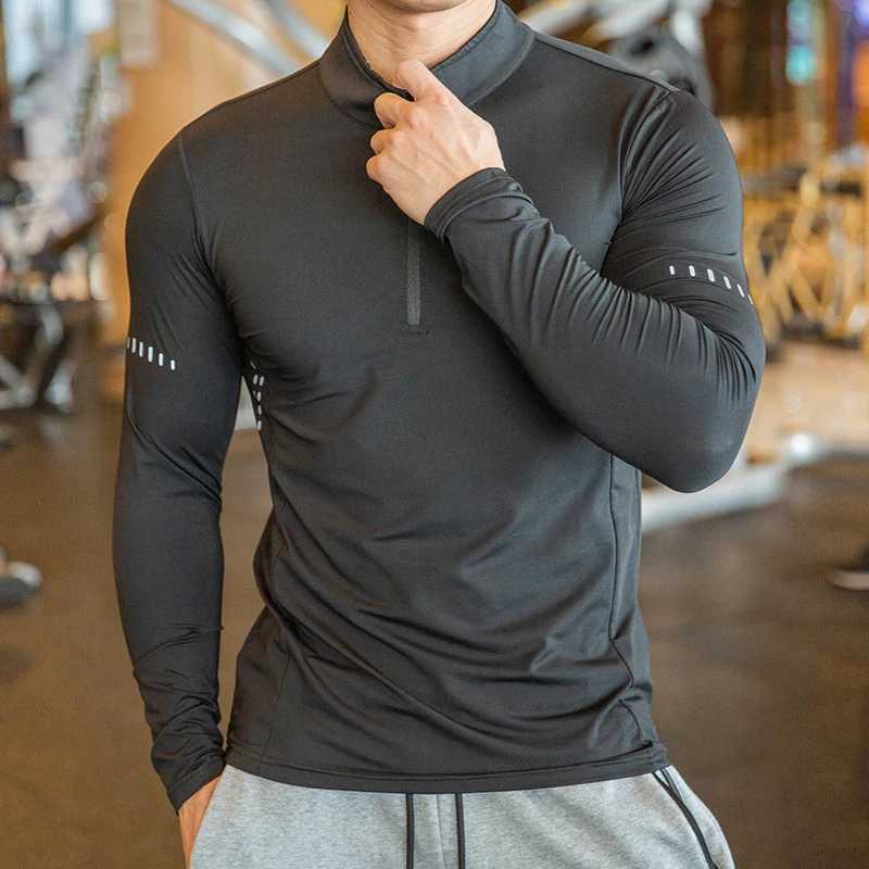 2024 new mens compression running T-shirt tight fitting long sleeved sportswear training jogging gym fast drying sportswear W250111