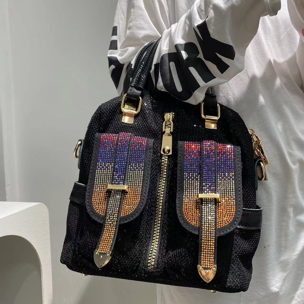 2025 NEW Evening Bags Female Big Capacity Vegan Leather Shiny Paillette Rivet Laptop Work Hobo Pouch Bag uri Designer Commuter Slouchy hurenlakeshoes