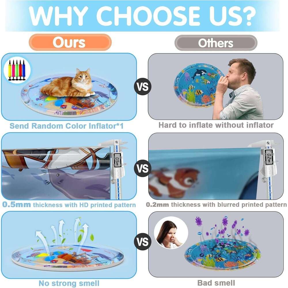 NABEKE Interactive Enrichment Indoor Upgrade 0.5 MM Thickened Sensory Cats, Iatable Cat Water Play Mat Toys for Bored Cats
