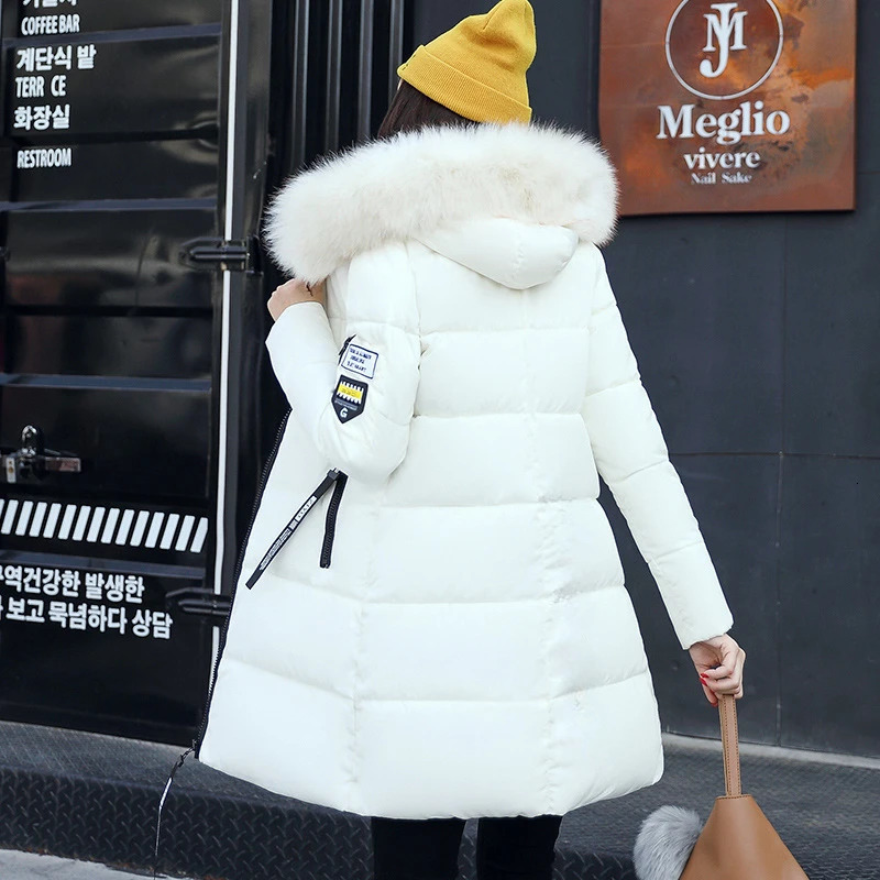 Winter 2025 womens Parka Coats long cotton casual fur hooded jacket thick warm slim fit coat 241209