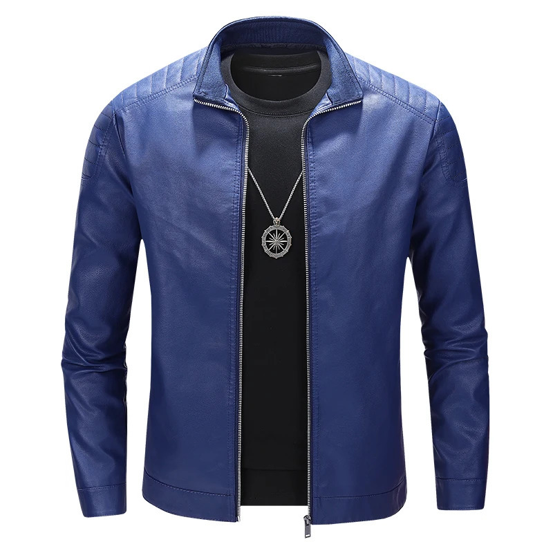 2024 Leather Motorcycle Jacket Mens Slim Short Coat Collar Pu Windproof Blazer 241202