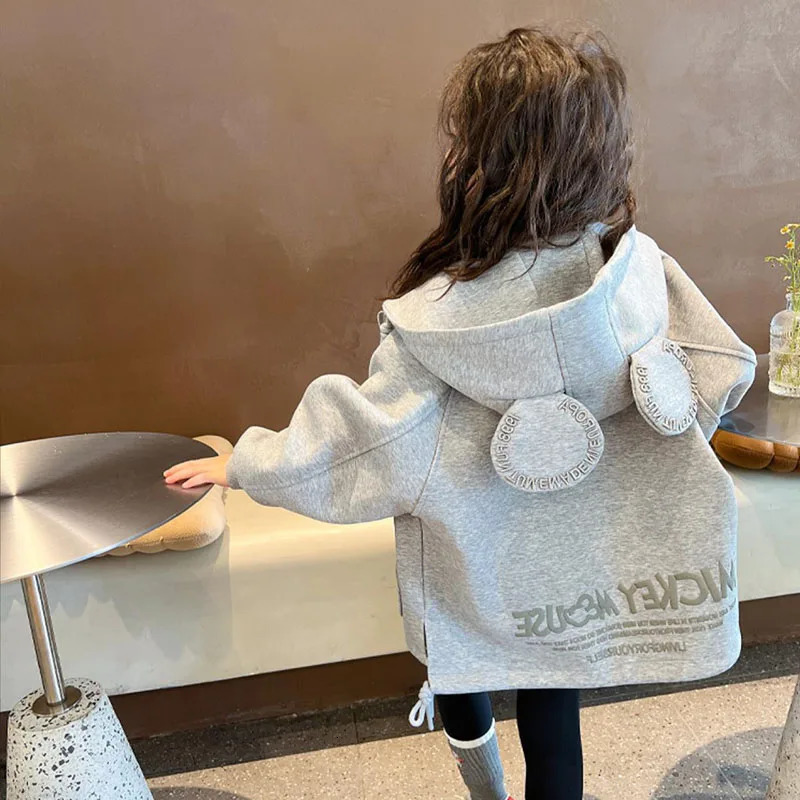 Girls jacket hooded sweatshirt autumn 3D ear hooded jacket childrens zipper sports jacket childrens clothing 241210