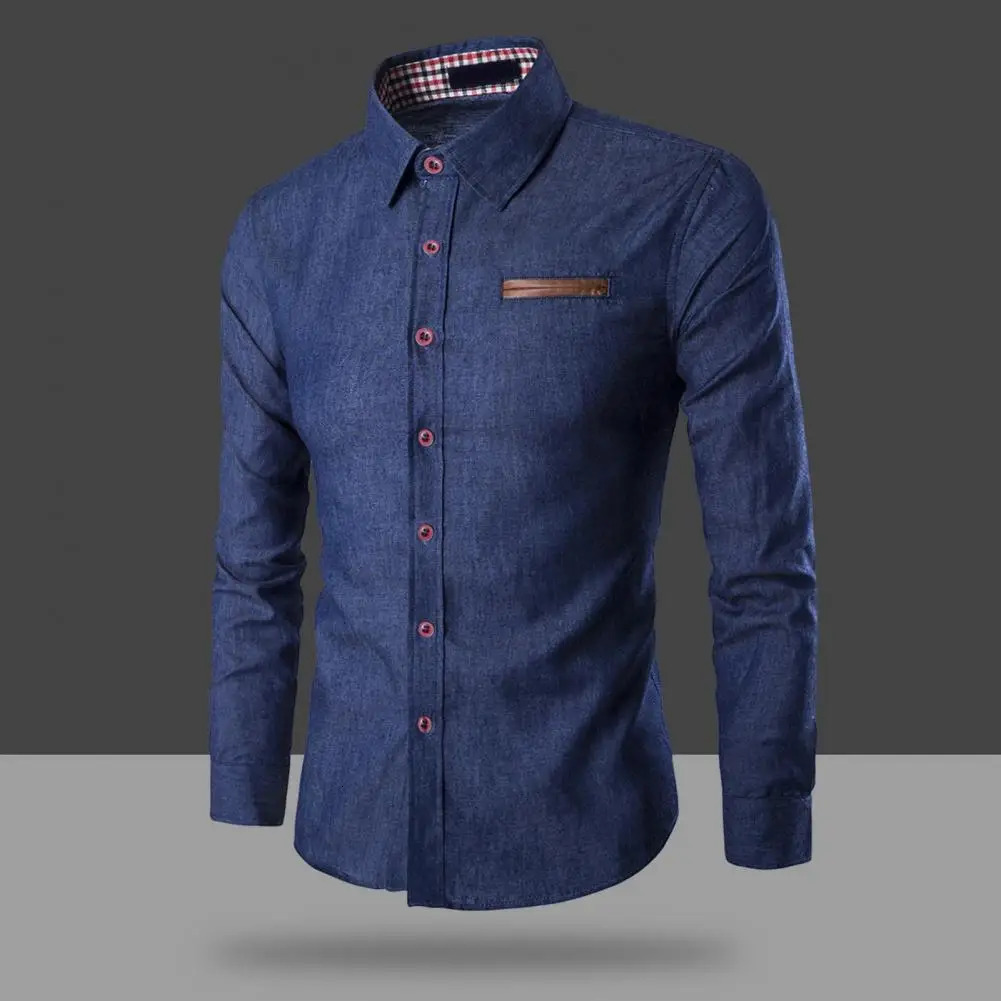 Mens denim shirt 2024 long sleeved mens dress fashionable slim fit style navy blue jeans 241209
