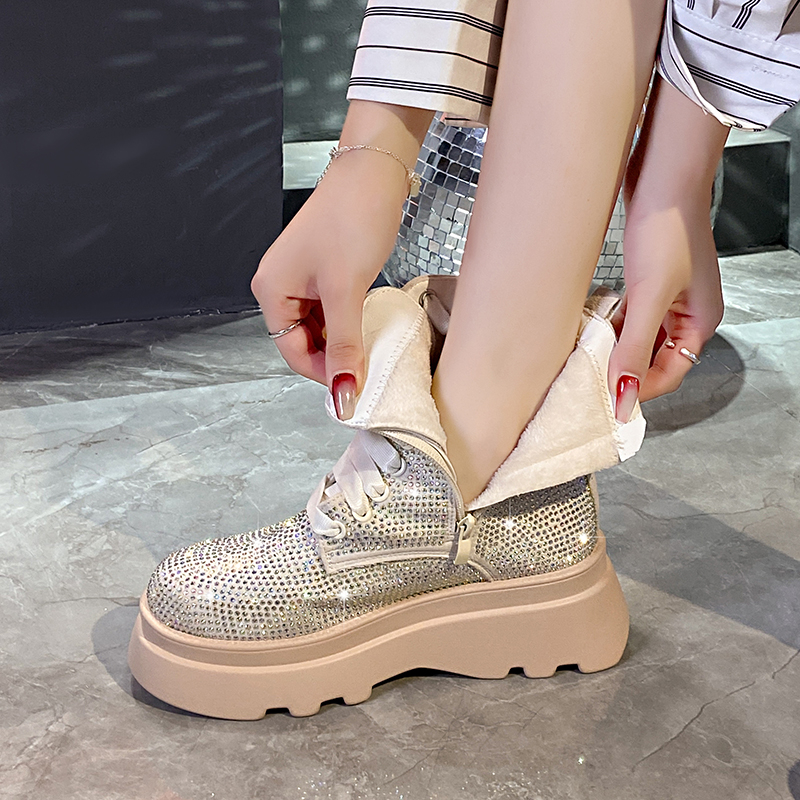 2025 Spring Autumn Thick Bottom Crystal Boots Fashion Shining Crystal Motorcycle Boots Women's Luxury rhinestone Modern Boots Full Diamond Design