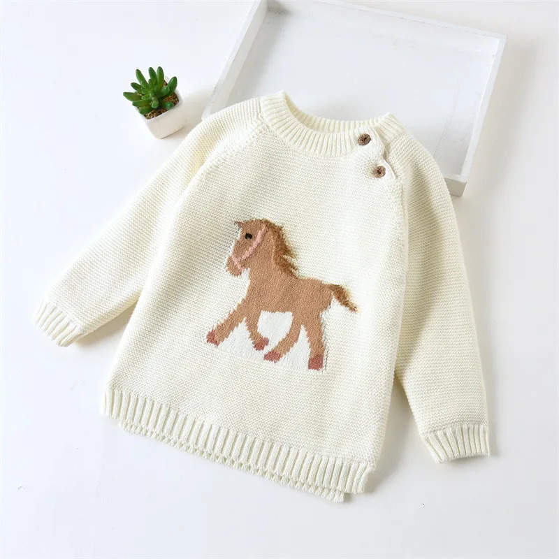 Baby sweater born baby boy sweater thick wool horse sweater childrens sweater heart-shaped knitted baby clothing girls sweater 241210