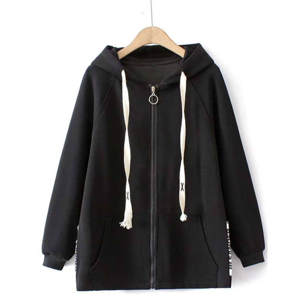 Plus Size Women's Spring And Autumn Hooded Jacket Long Sleeves Knitted Sweatshirt Pocket Zip-Up Cardigan Free Shipping Plus size women's jac