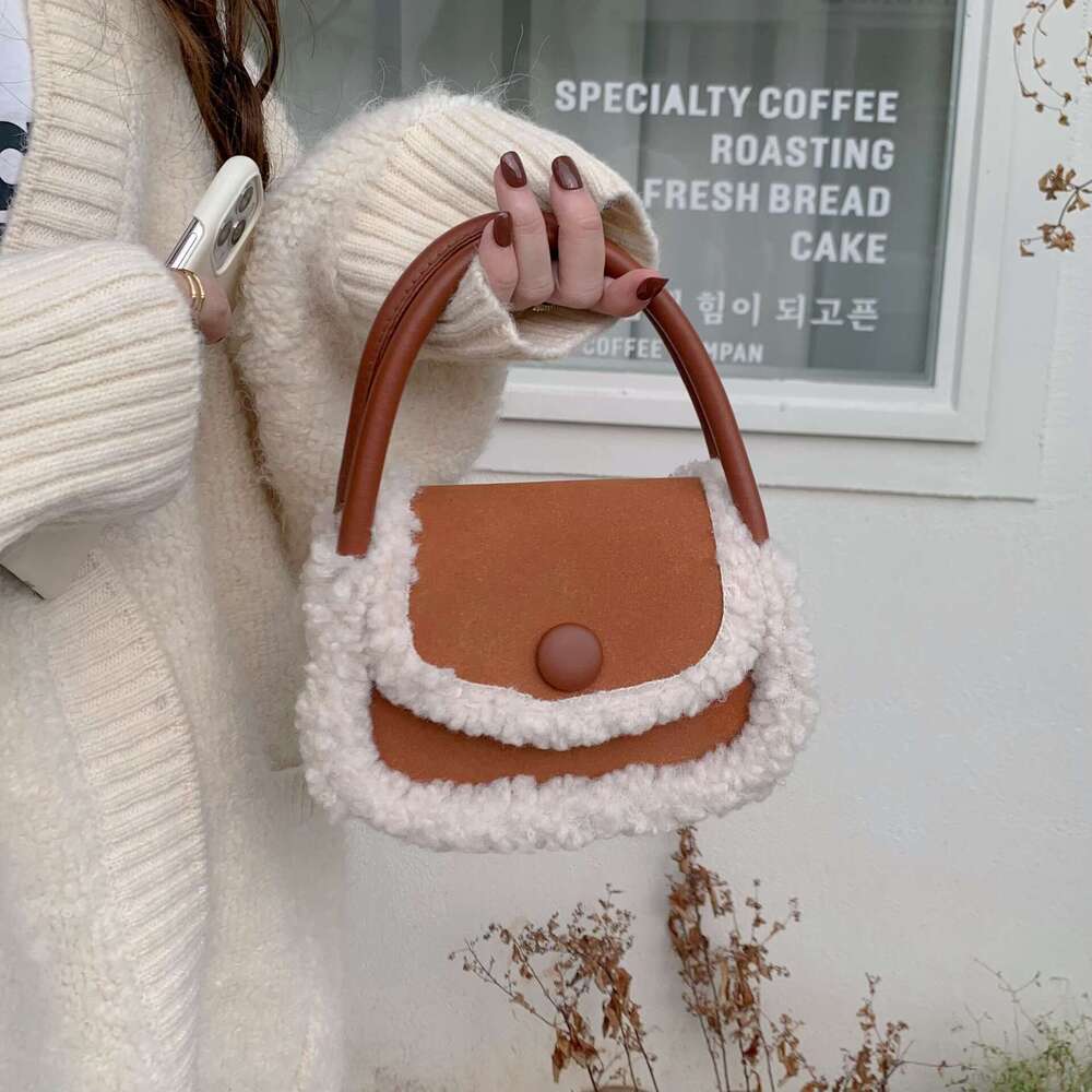Autumn And Winter Niche Lamb Wool Christmas Red New Year Saddle Single Shoulder Crossbody Women's Bag, Handbag