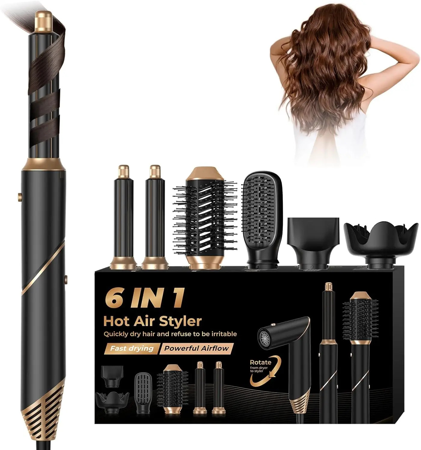 Professional Foldable Hair Dryer 5 In 1 Hair Styler Air Brush Powerful Ionic Blow Dryer with Comb Automatic Hair Curler 241209