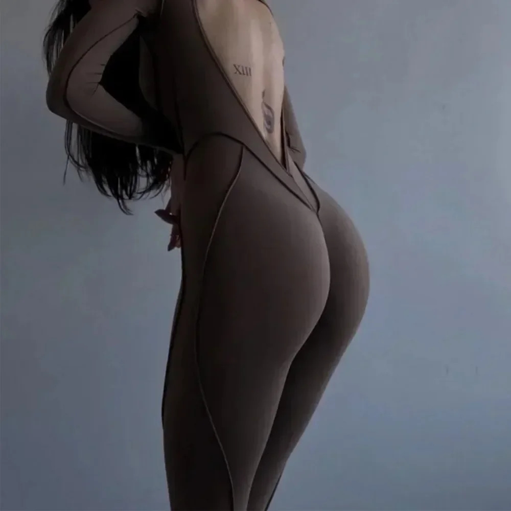 Colorful patch workwear womens sexy backless fitness onepiece jumpsuit casual tight fitting short sleeved 241209