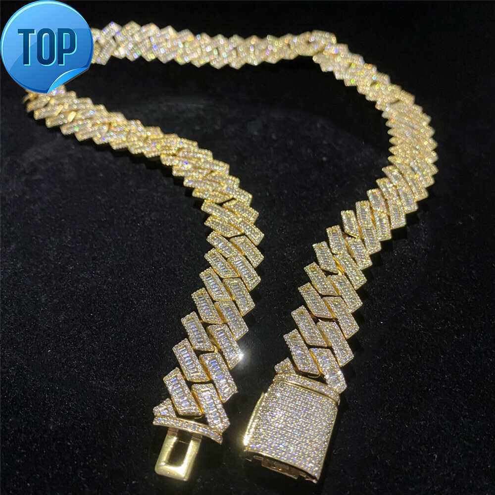 18mm Big Guy Heavy Iced Out Vvs Baguette Moissanite Miami k Chain Buss Down Pass Dia Tester Men Cuban Necklace