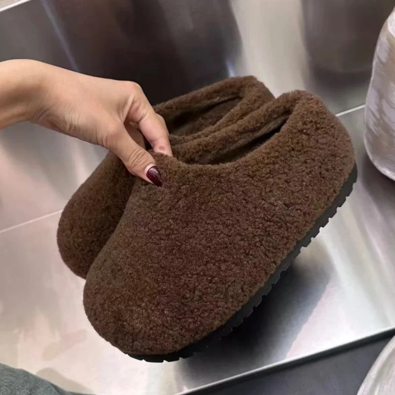 Leopard Platform Fur Slider Womens Home Cotton Shoes Winter Warm Leisure Plush Mule 2024 Trend Flip up Womens Cedar Drone241209