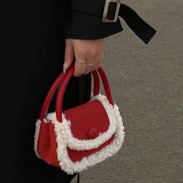Autumn And Winter Niche Lamb Wool Christmas Red New Year Saddle Single Shoulder Crossbody Women's Bag, Handbag B3