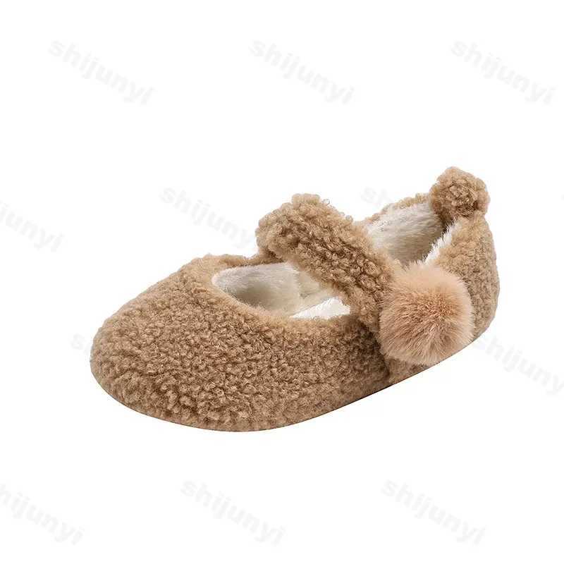 2025 Winter New Fur Cover Toe Light Warm Kids Designer Lambs Wool Casual Shoes Children Flats Plush Non-slip Boys Girls ShoesXJ241209