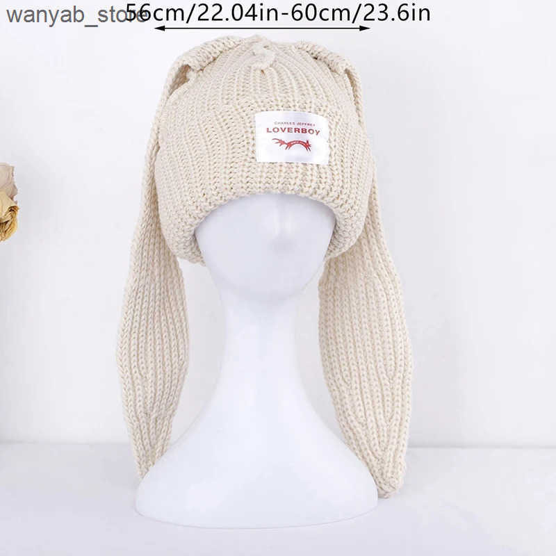Stingy Brim Hats Cute rabbit long ear hat knitted hat warm hat knitted letter hat unisex hat Beanie long ear hat crocheted rabbit hat L240910