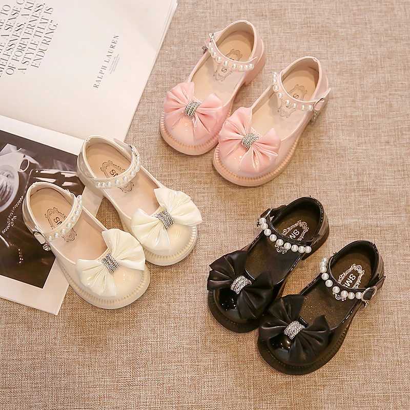 Sweet Children Leather Shoes Bowknot Organza Elegant Girls Mary Janes Three Colors Spring Princess Dance 26-36 Kids Flat ShoeXJ241209