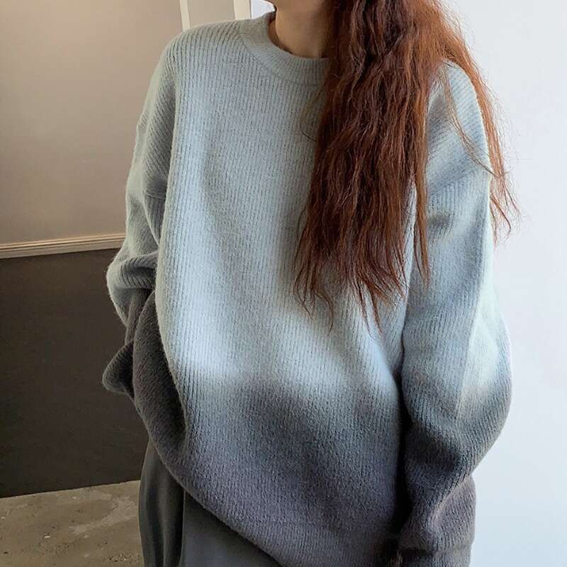 Sweater autumn and winter gradient color Korean version loose outer wear lazy style knitted sweater sweet pullover foreign trade women's top
