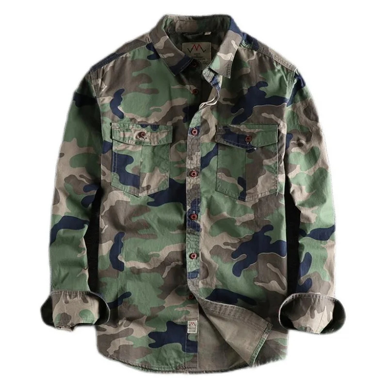 Mens dual pocket camouflage shirt mens cargo highquality outdoor hiking sports youth jacket 241209