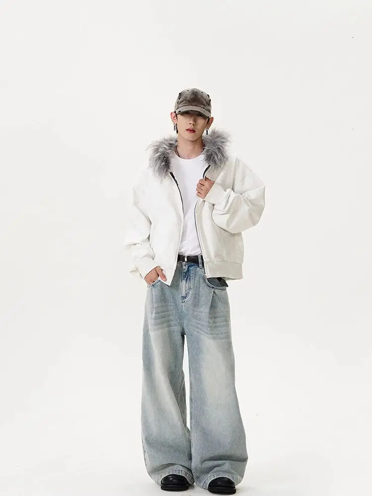Autumn and winter vintage fur collar hoodie Y2K casual trend zipper hoodie mens street hip-hop gothic punk Harajuku loose sportswear 241209 - view 6