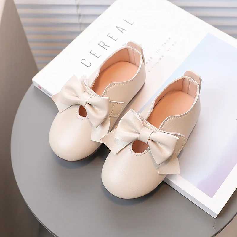 Baby Girls Mary Janes Big Bowknot Soft Pu Leather 21-30 Children Flat Shoes Black Beige Slish Sweet Comfy Kids Princess ShoeXJ241209