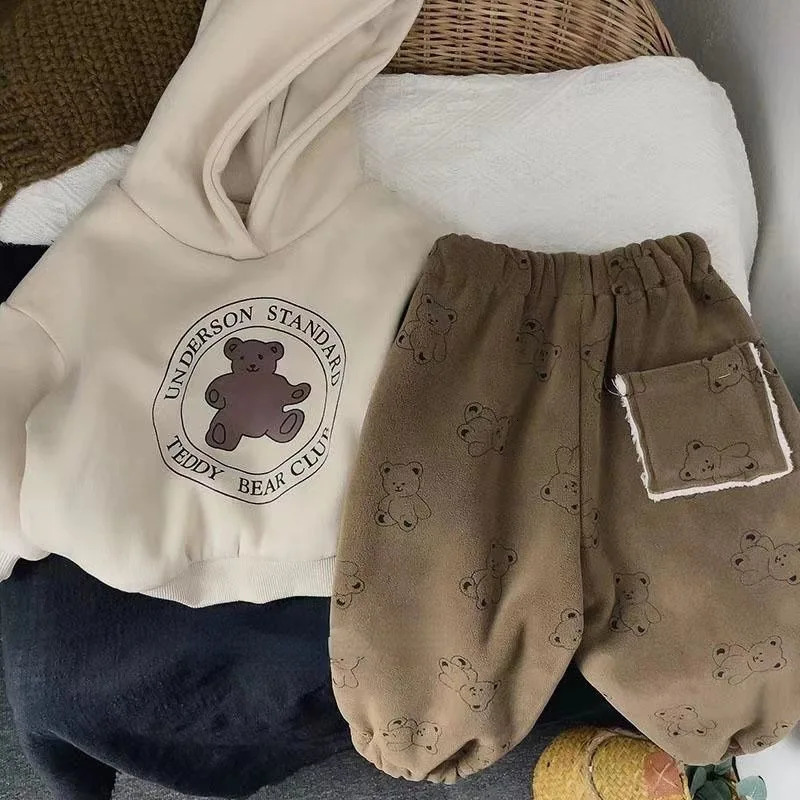 Cute Bear Winter Plush Childrens Girl Sweater Korean Style Childrens Clothing Thick Warm Sweater 241210