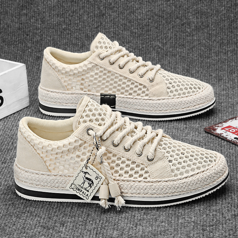 2025 New Designer Straw Fisherman Rope Buckle Decorative Outdoor Breathable Mesh Sports Academy Youth Men's Fashion Shoes