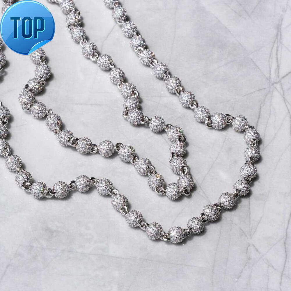Custom Hip Hop Necklace Iced Out Shining 4mm Dia S Sier Ball Beads Chain Moissanite
