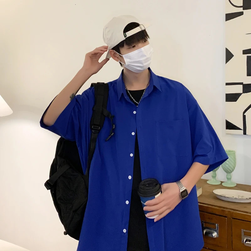 Lappster Ice Solid Korean pocket shirt Blouses 2023 summer smooth short sleeved Japanese streetwear oversized cargo 241209