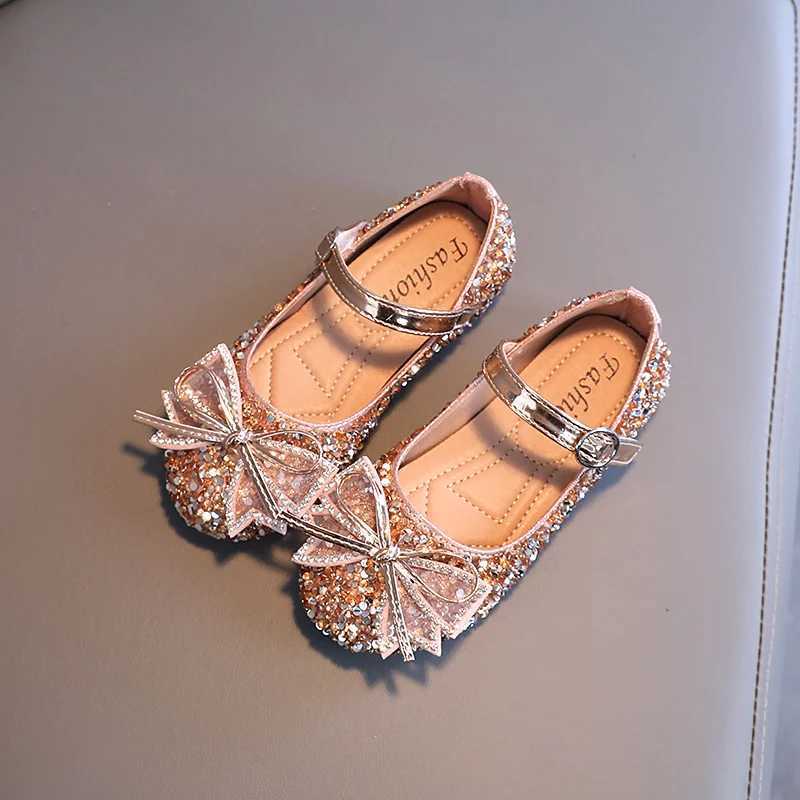 Girls Princess Shoes Crystal Sequins Bowtie Par Glitter Children Mary Janes Three Colors Wedding Shallow Chic Kids Shoe 26-36XJ241209