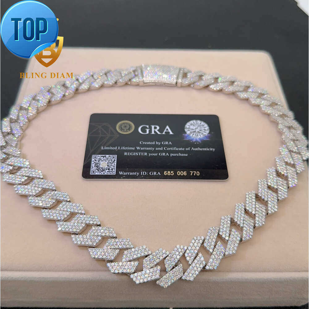 Iced Out Necklace 3 Row 20mm Hip Hop Fine Jewelry Vvs Moissanite Sterg Sier Cuban k Chain