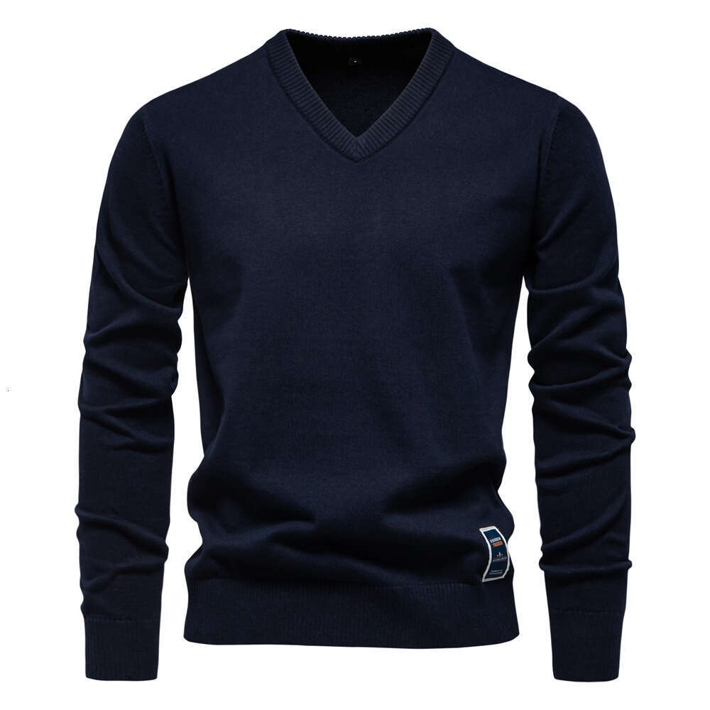 2024 Autumn/Winter New Cotton Solid Color V-neck Trendy Men's Knitted Sweater