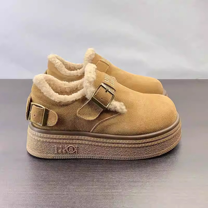 Women Casual Shoes:Thick Sole Retro Style Frosted Leather Cotton Spring Popular Boken Shoes,Brown/Khaki,Free shipping
