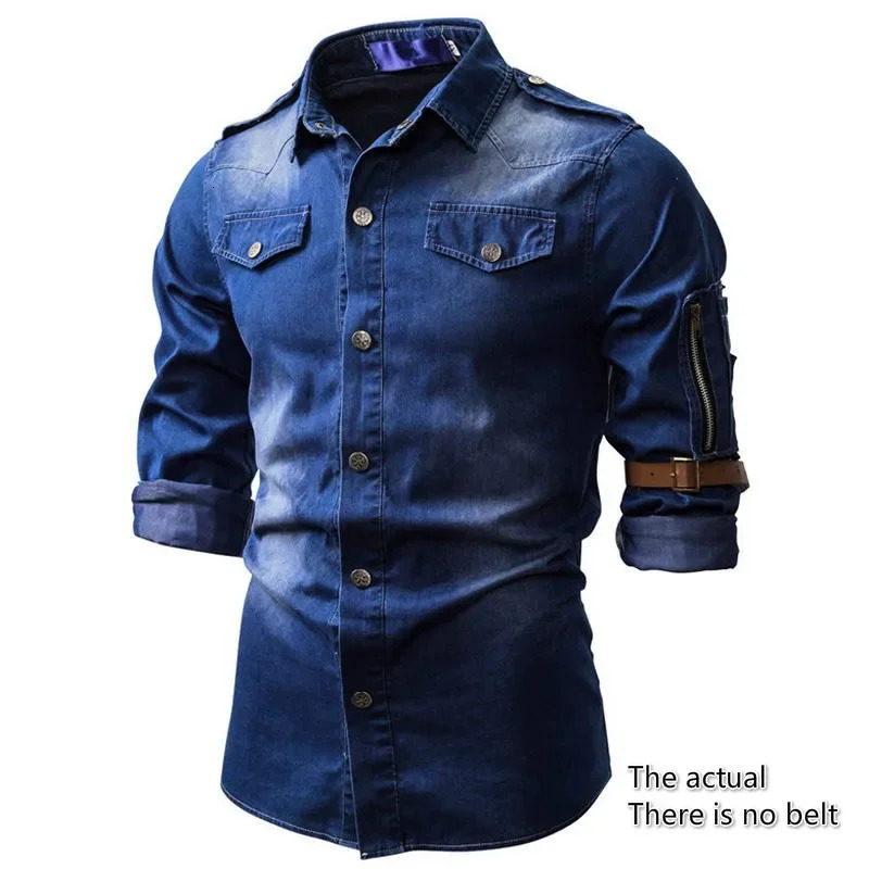 2024 Mens Jeans Collar Shirt Fashion Casual Daily Work Clothes Button Long Sleeve Ultra Thin Clothing 241209