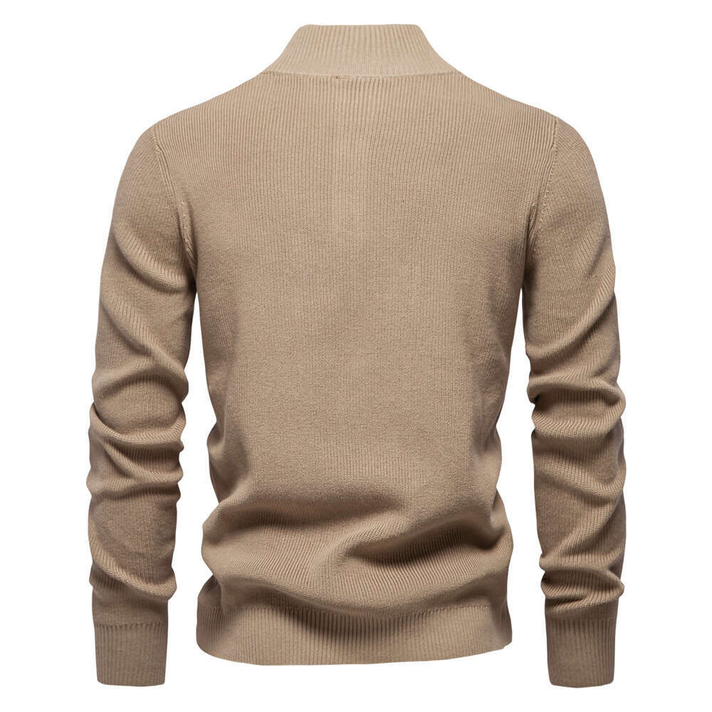 2024 autumn and winter new stand up collar men's high-quality business solid color casual knit sweater