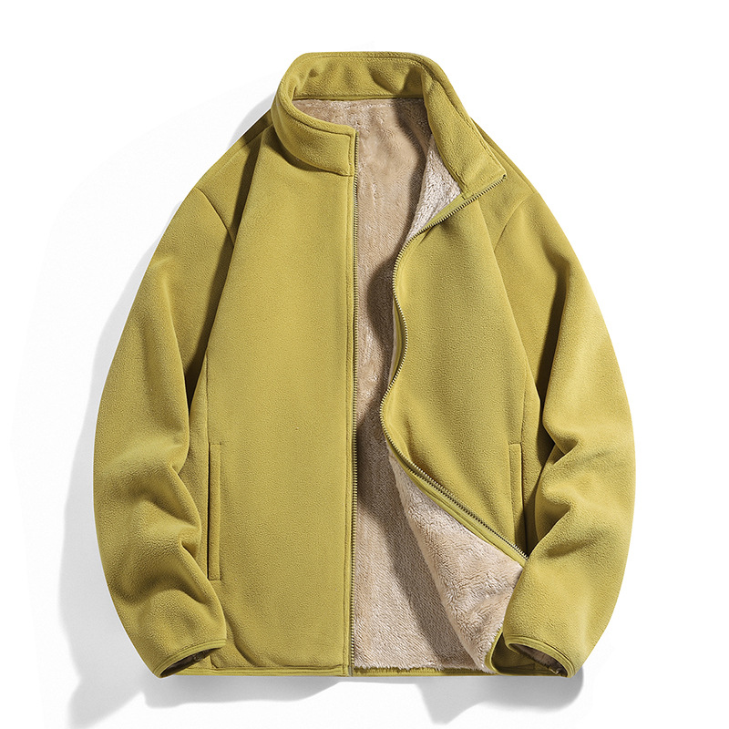 M10301 Winter polar fleece double-sided fleece stand collar casual jacket men plus velvet thickened jacket