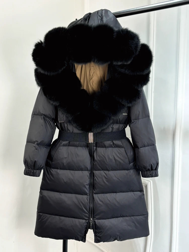 Janveny Natural Thick Warm 90 White Duck Down Jacket Long Winter Womens True Big Fur Collar Loose Puffer Parka 241209