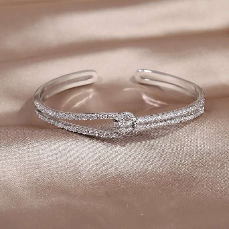 14K real gold plating exquisite full zircon knot elegant women's wedding party opening adjustable bracelet