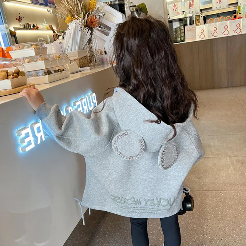 Girls jacket hooded sweatshirt autumn 3D ear hooded jacket childrens zipper sports jacket childrens clothing 241210