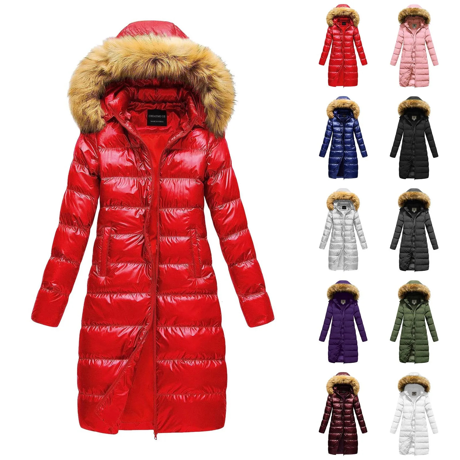 Winter faux fur collar detachable cover quilted jacket zipper solid color border womens plus size thin 241209