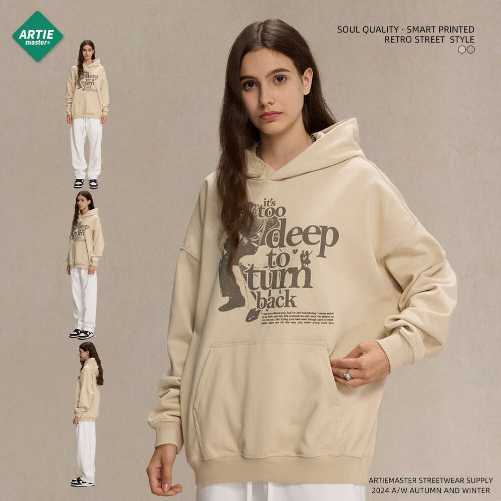 2024 Autumn New Product 430g Digital Direct Spray Woolen Loop Printed Men, American Retro Trendy Brand Hoodie for Men