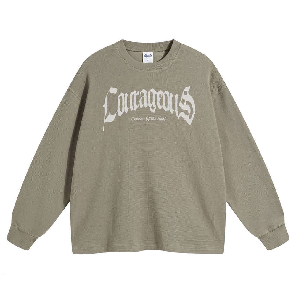 2024 Autumn/Winter New Product Breathable Waffle 330g Printed Sleeve T-shirt for American Trendy Brand Loose Casual Men's Long T