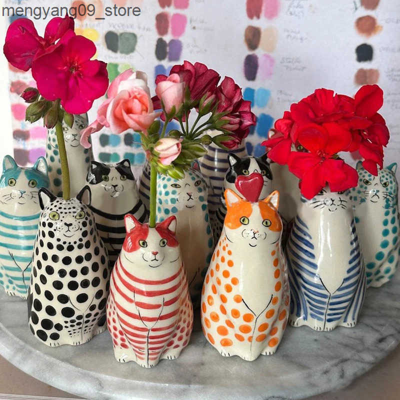 Vases Vase | Resin Crafts Polka Dot Cat Vase For Cat Lovers J241210
