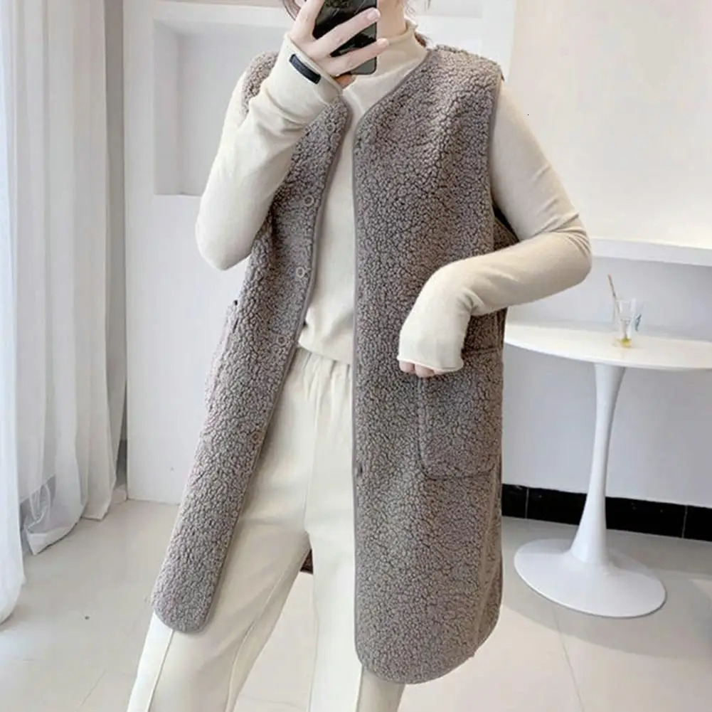 Women Vest Vests Thermal Warm Thick Fleece Spring Autumn Button Waistcoat Lamb Hair Sleeveless Jacket Winter Coat 241205