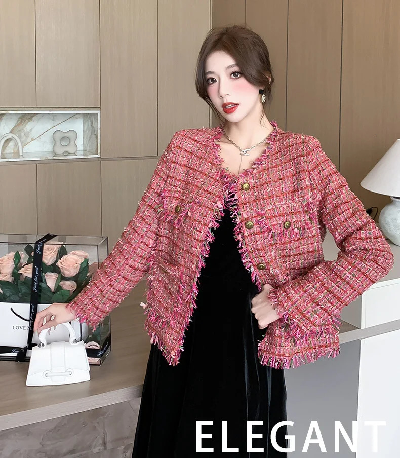 tweed jacket women Coat Women n Sense Korean Overcoat Fragrance Temperament Outwear Slim Fashion Top 241209