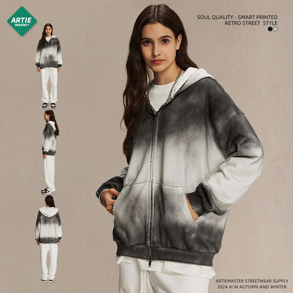 Dirty dye retro vintage fashion brand oversized loose washed thin men's hoodie