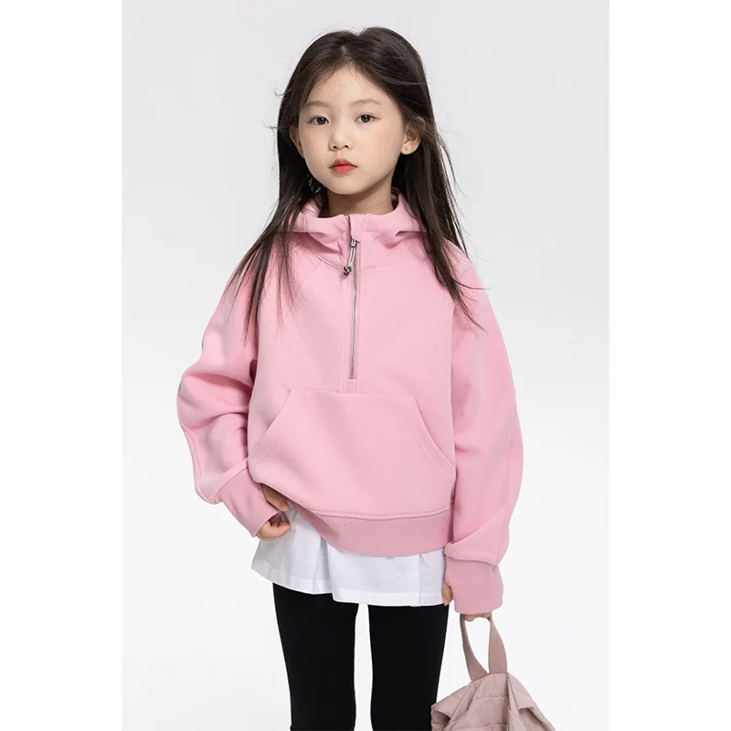 Womens short hoodie loose jacket autumn childrens clothing sense zipper sports top solid 241210