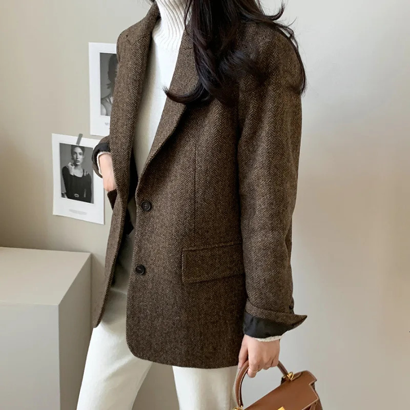 Style for Autumn Solid Color Versatile Wool Blazer Coat for Women Korean Dongdaemun Purchasing Female Office Lady Top 241206