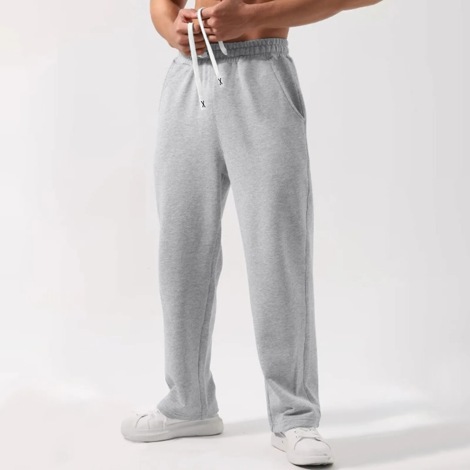 2024 Classic Sweatpants Mens Fleece Lined Trousers Wide Leg Straight Style Long Pants Workout High Waisted Yoga Sports Bottom 241203Z