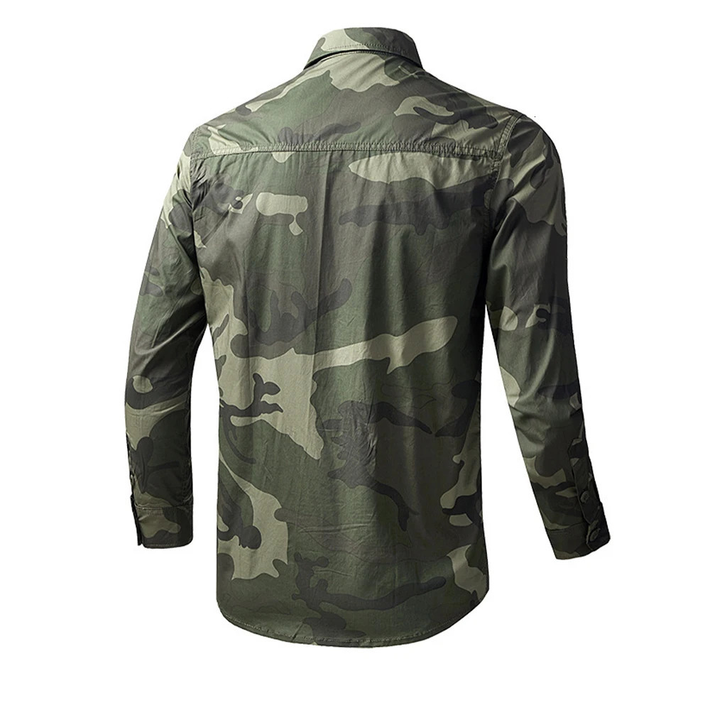 camouflage mens cargo shirt 100 pure cotton multi pocket highquality military jacket outdoor casual 241209