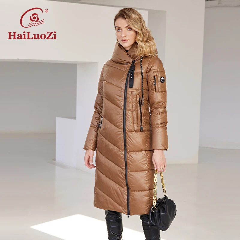 Hailuoqi 2024 womens winter jacket long windproof hooded zipper quilted casual ultrathin cotton park coat 6055 241209