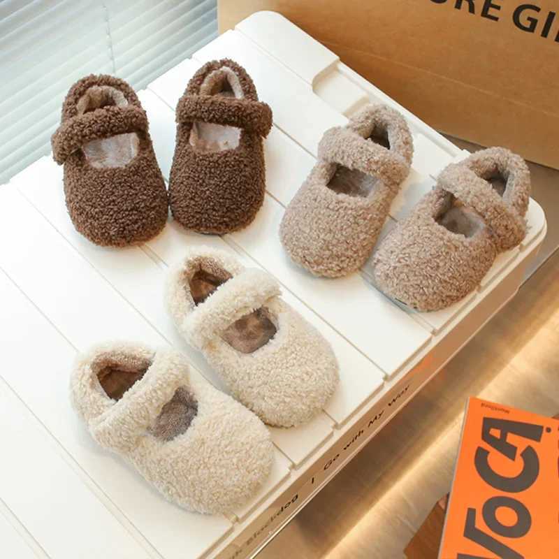 Toddler Kids Round Toe Soft Lambswool Ballet Flats Baby Girls Winter Warm Teddy Fur Mary Janes Child Brand Design Fluffy ShoesXJ241209
